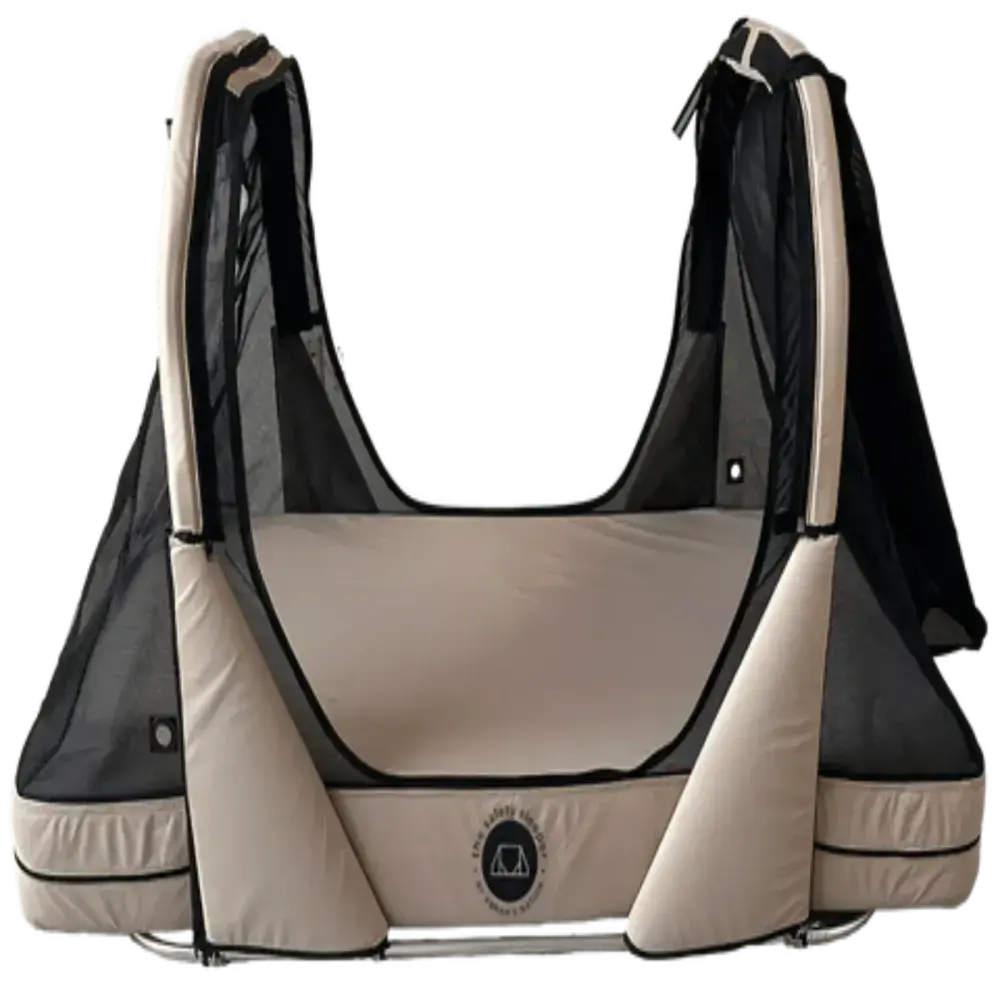 Portable pet bed with mesh sides for ventilation and comfort