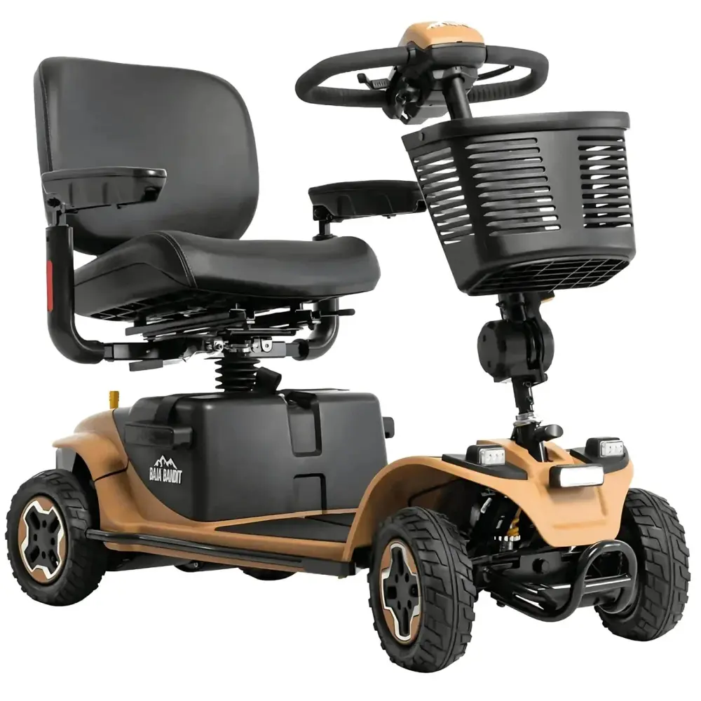 Pride Baja Bandit in Tan / Stadium Seat w/ Sliders 18"W×17"D / Standard 20Ah Li (Up to 23 km) | Dignity Mobility