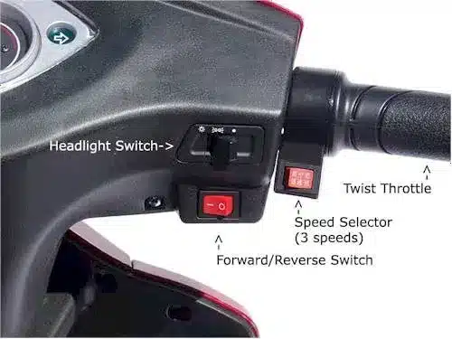 Close-up of EMS-2S600 Electric Scooter control panel with speedometer, battery gauge, and intuitive controls for easy navigation.