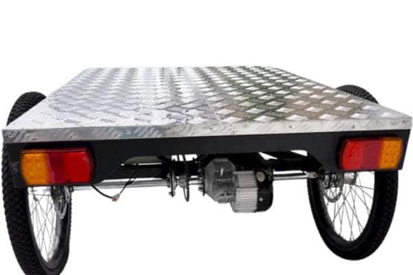Mobility Star Electric Flatbed Cargo Tricycle featuring a durable aluminum bed, powerful electric motor, and sturdy wheels, designed for efficient transport of goods in urban environments.