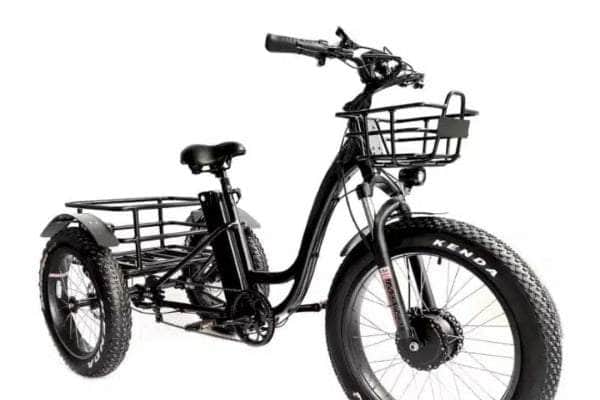 eMobility Star Fat Tire Electric Tricycle featuring a sturdy design, large rear storage space, and wide tires for enhanced stability, ideal for comfortable rides and carrying cargo.