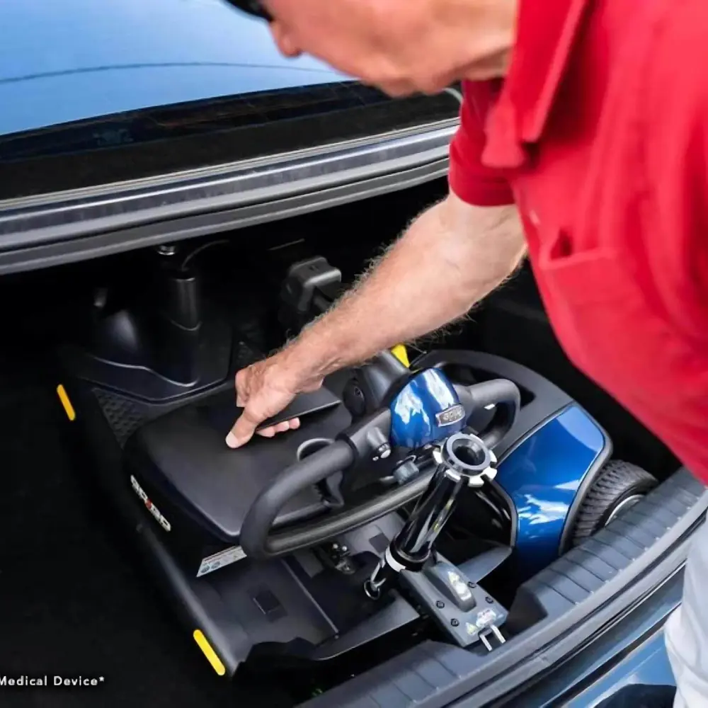 Pride Go-Go Elite Traveller disassembled and fit into a car trunk