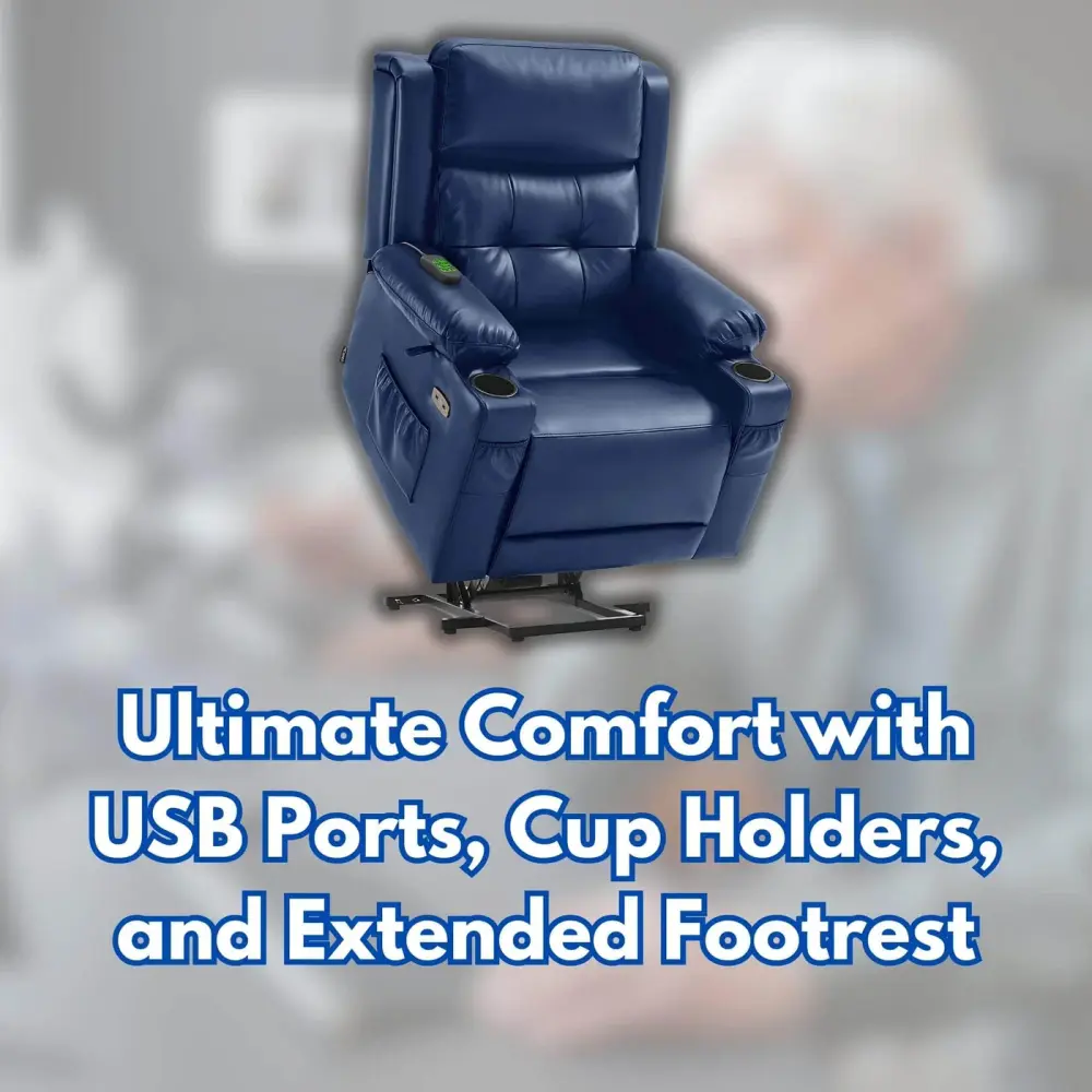 MCombo Power Lift Recliner Chair: Ultimate Comfort with USB Ports, Cup Holders, and Extended Footrest