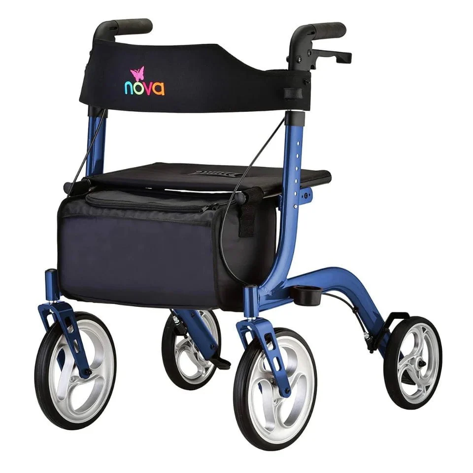 Nova Medical Express Euro-Style Rollator Walker - Stands Alone Folded in Blue | Dignity Mobility