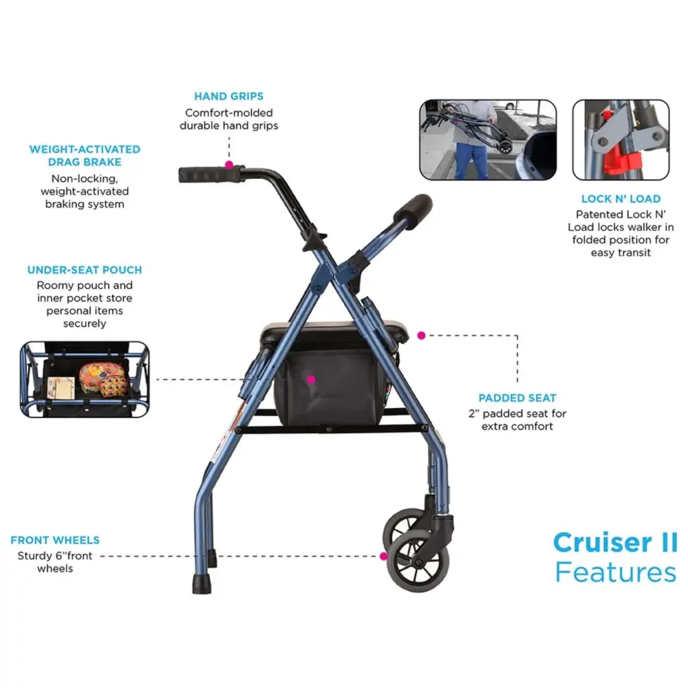 Nova Lightweight Folding Cruiser II Walker Hybrid - Blue
