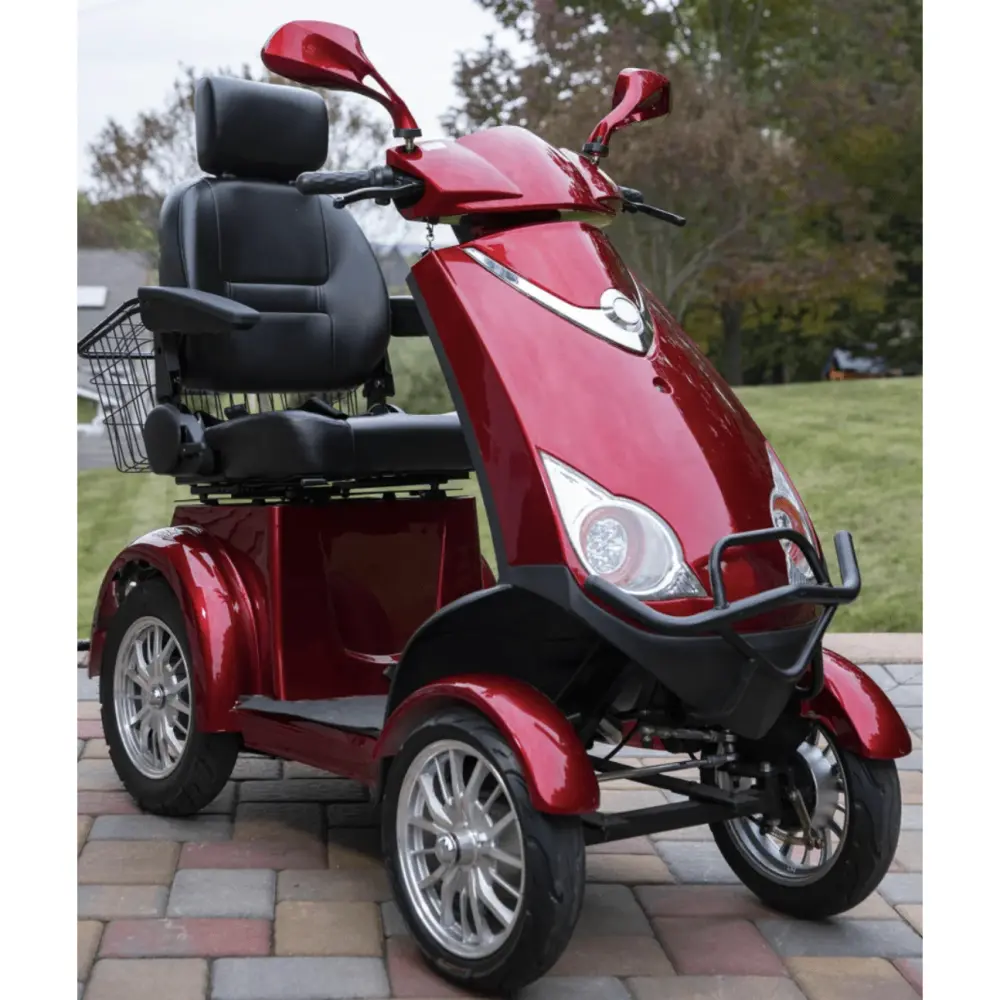 Red Elephant Heavy Duty Mobility Scooter side profile with long-range battery