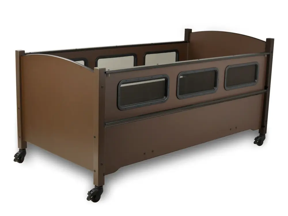 Durable wooden toddler bed with safety rails and wheels for easy mobility