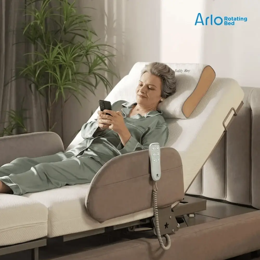 Adjustable positions on the StarSleep Arlo rotating bed for all-day senior comfort