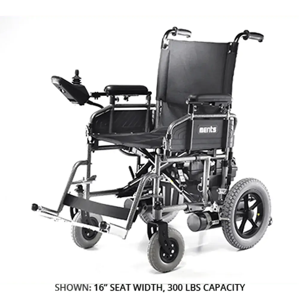 Electric wheelchair with a 16-inch seat width and 300 lbs capacity for enhanced mobility and comfort.