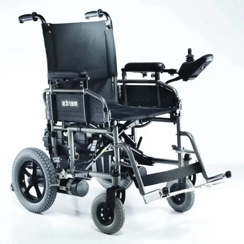 Electric wheelchair with ergonomic design, features joystick control and durable wheels for easy mobility
